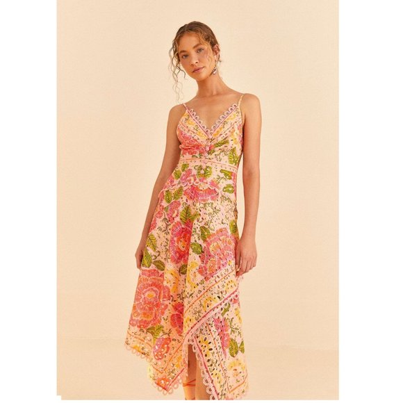 Farm Rio Blooming Floral Embroidered Handkerchief Midi Dress Size XL NWT $295